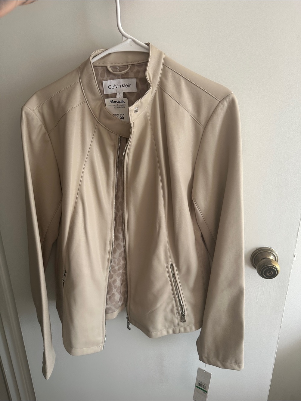 Calvin Klein Women's Light Cream Leather Zip Jacket